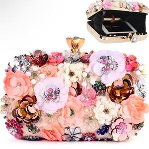 Women Clutches Flower Evening Handbag with Chain Strap